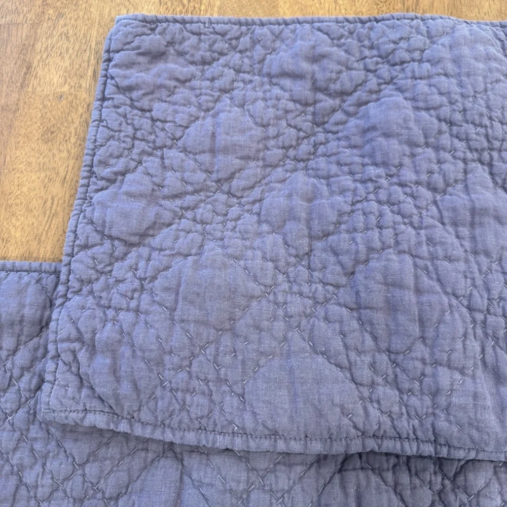 Restoration Hardware Quilted Purple Linen Pillow Covers Set of 2